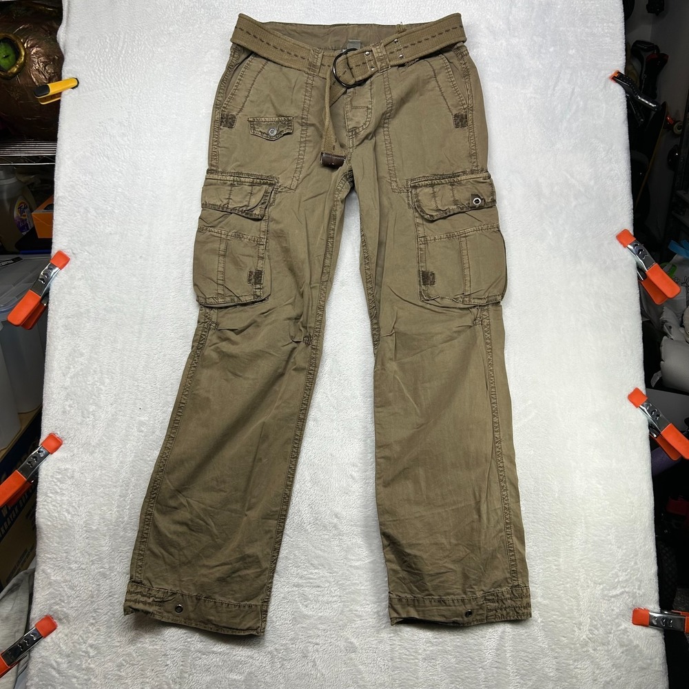 Vintage Garcia Jeans Finn Pants Mens Khaki Tan Cargo Pockets Belted Outdoor - 33